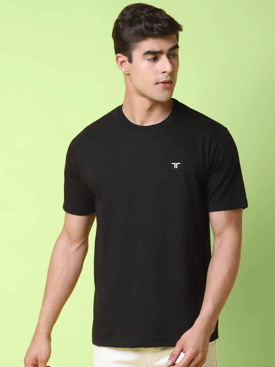 

7Threads Round Neck Regular Fit Cotton T-shirt, Black