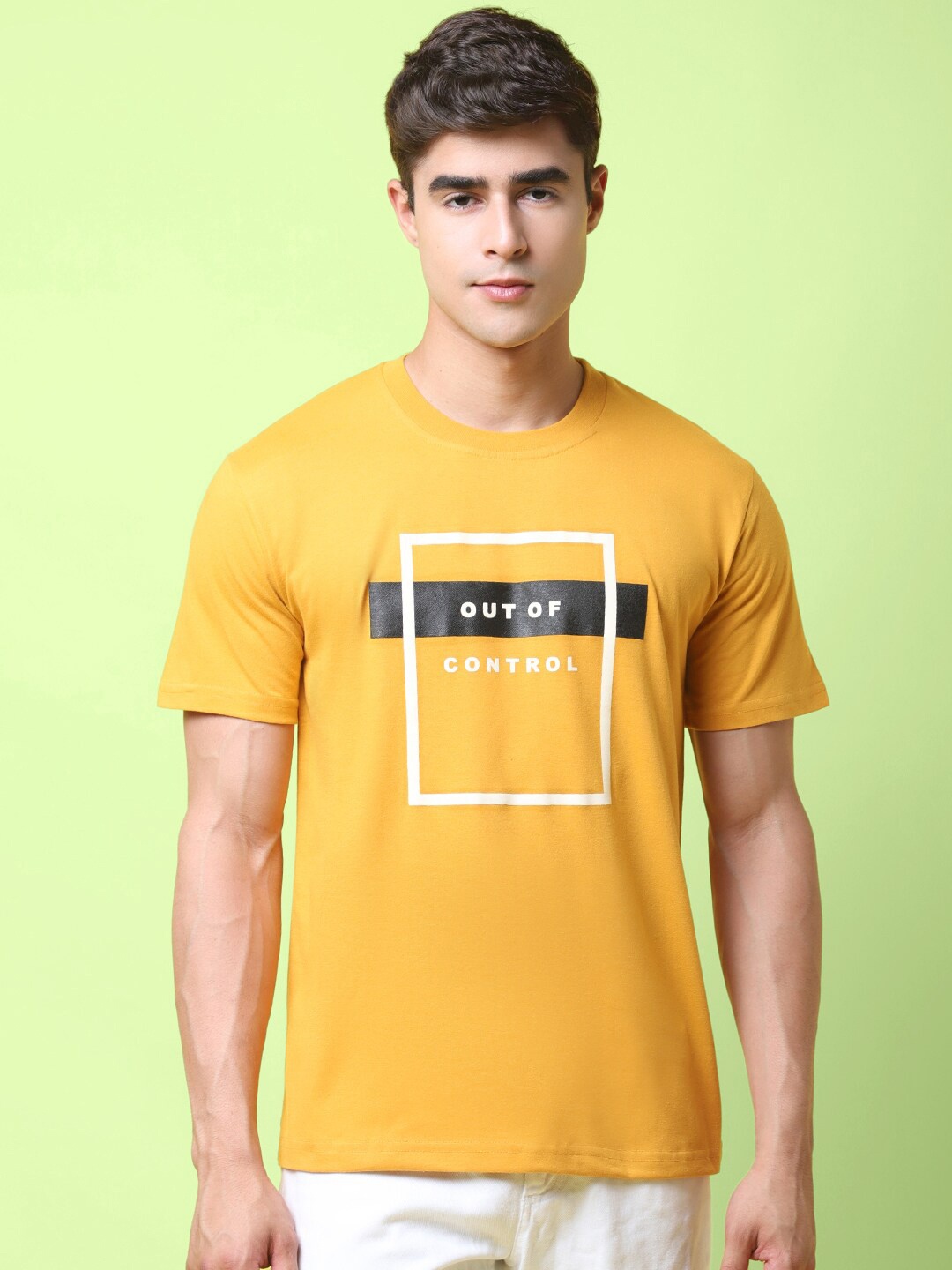 

7Threads Typography Printed Cotton T-shirt, Yellow