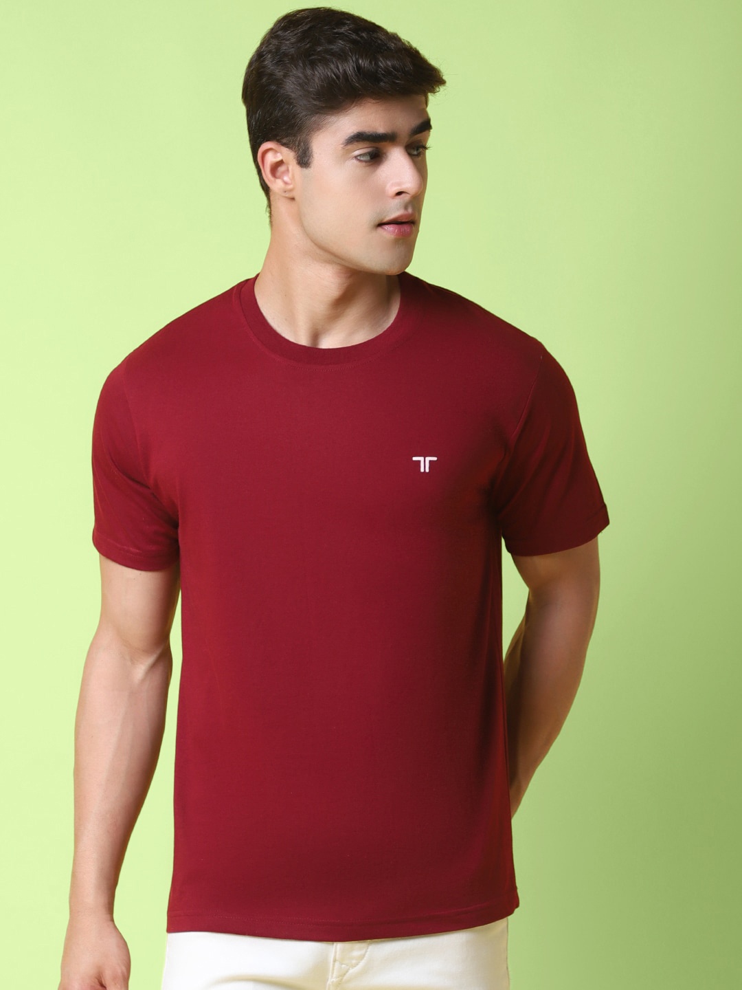 

7Threads Round Neck Regular Fit Cotton T-shirt, Maroon