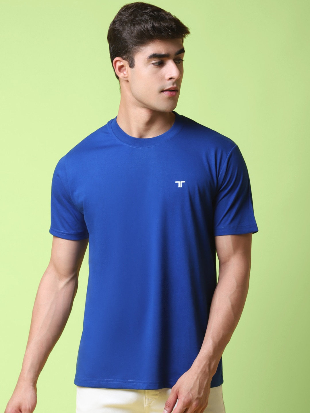 

7Threads Round Neck Cotton T-shirt, Blue