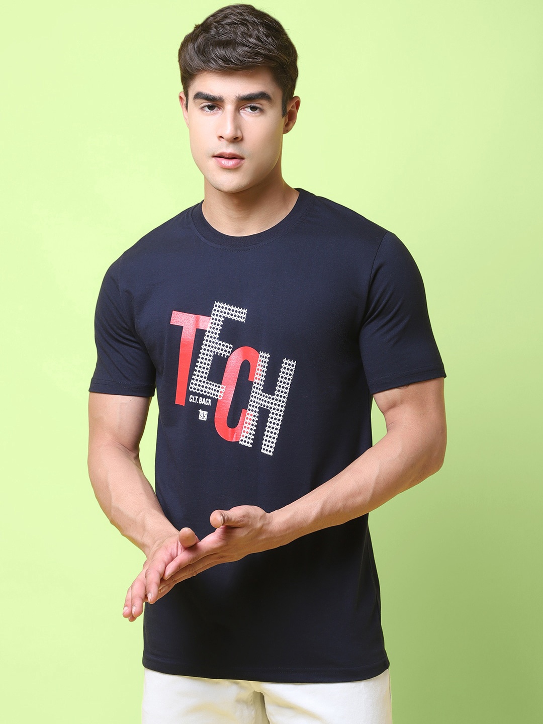 

7Threads Typography Printed Cotton T-shirt, Blue