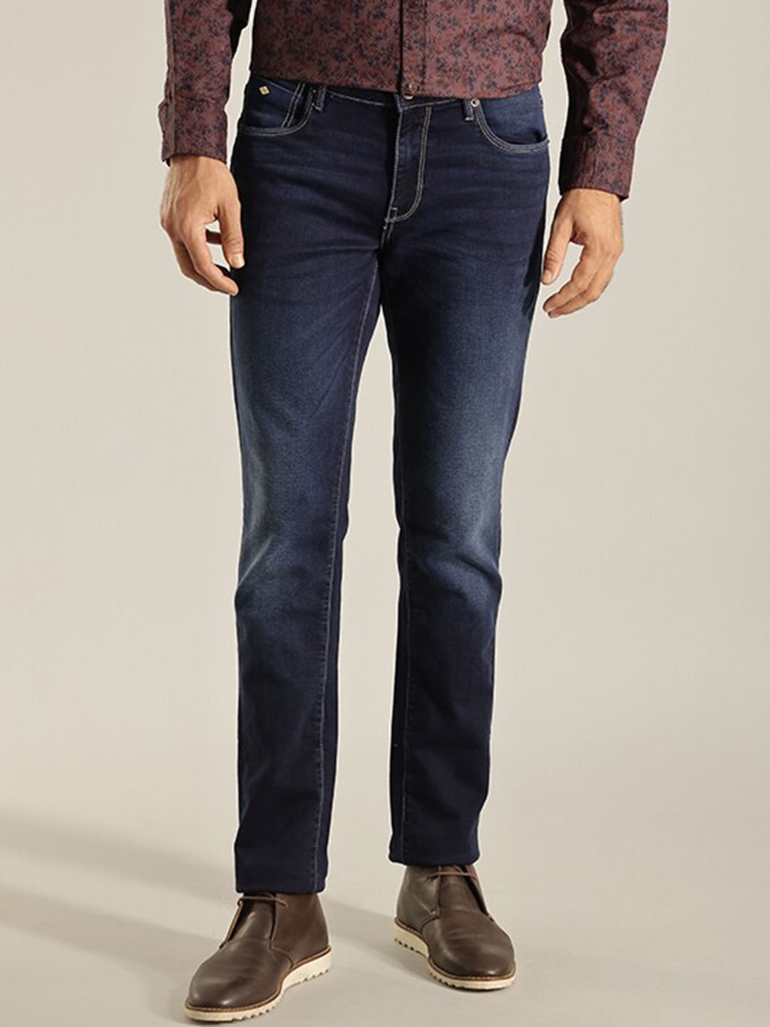 

Indian Terrain Men Brooklyn Clean Look Slim Fit Cotton Jeans, Navy blue