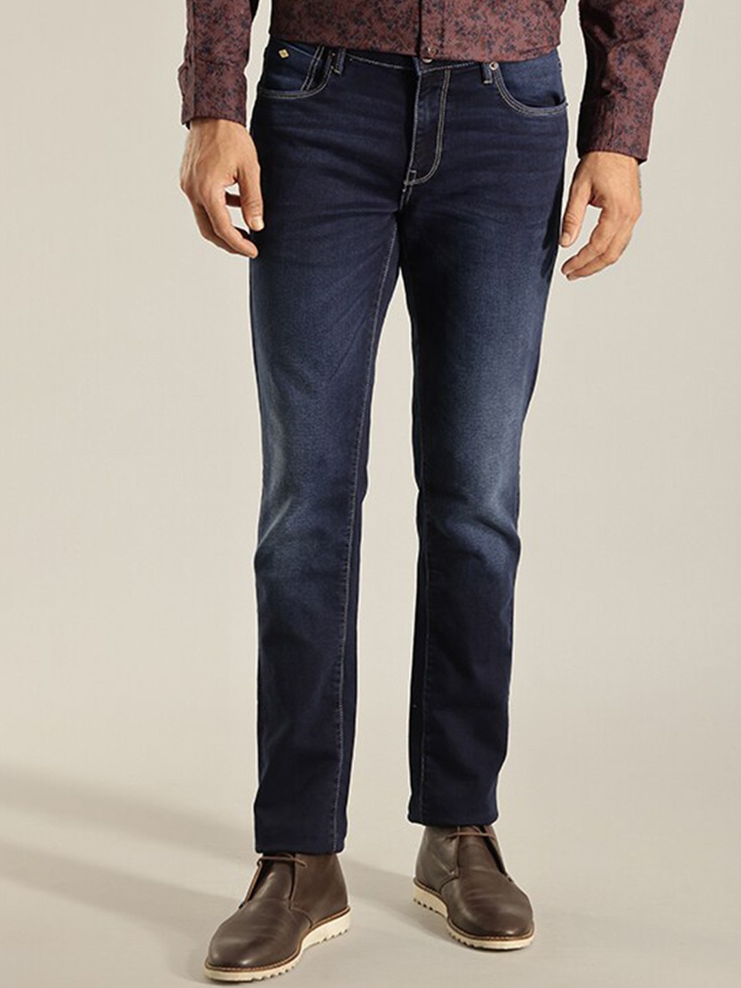 

Indian Terrain Men Brooklyn Slim Fit Clean Look Mid-Rise Cotton Jeans, Navy blue
