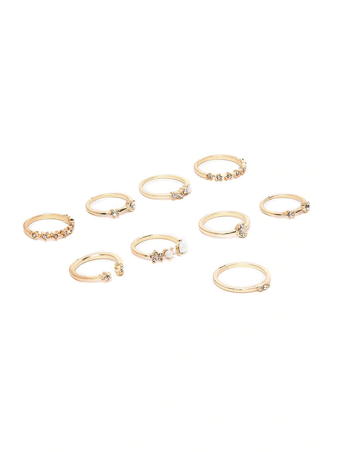 

Jewels Galaxy Set Of 9 Gold-Plated Stone-Studded Finger Rings