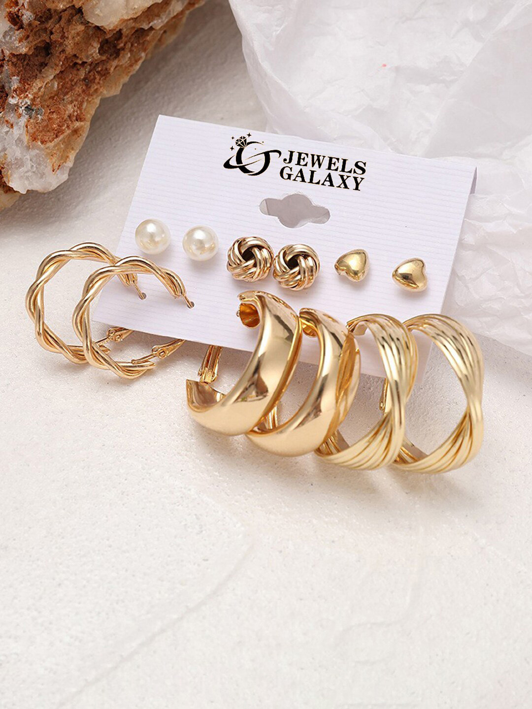 

Jewels Galaxy Set Of 6 Gold-Toned Contemporary Studs Earrings