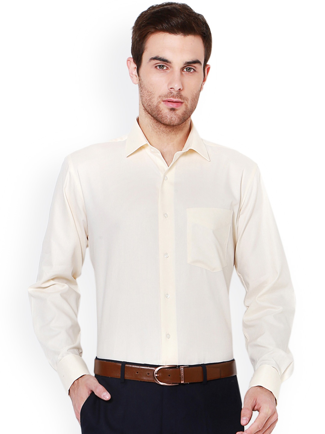 

Van Heusen Men Cream-Coloured Regular Fit Self Design Formal Shirt
