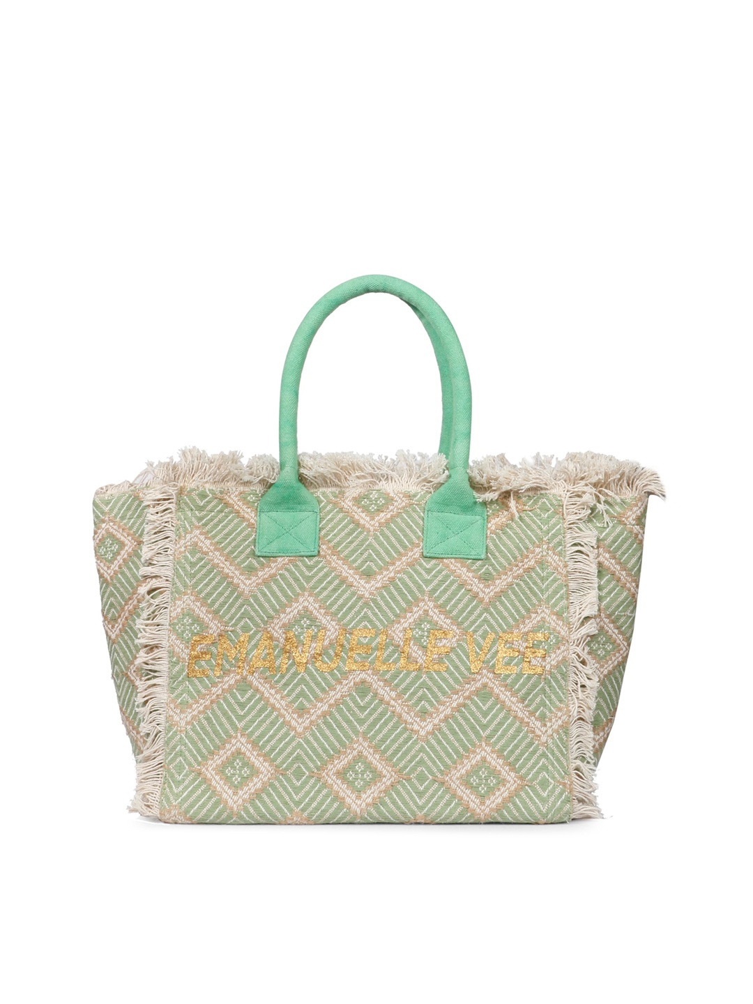

Saint G Green Textured Structured Handheld Bag with Tasselled