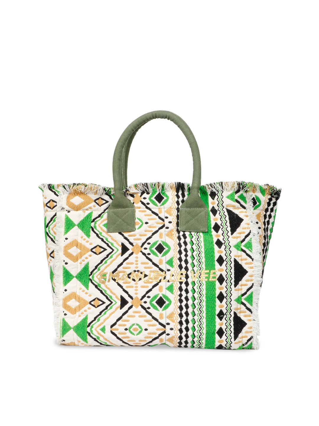 

Saint G Geometeric Embroidered Oversized Shopper Tote Bag, Green
