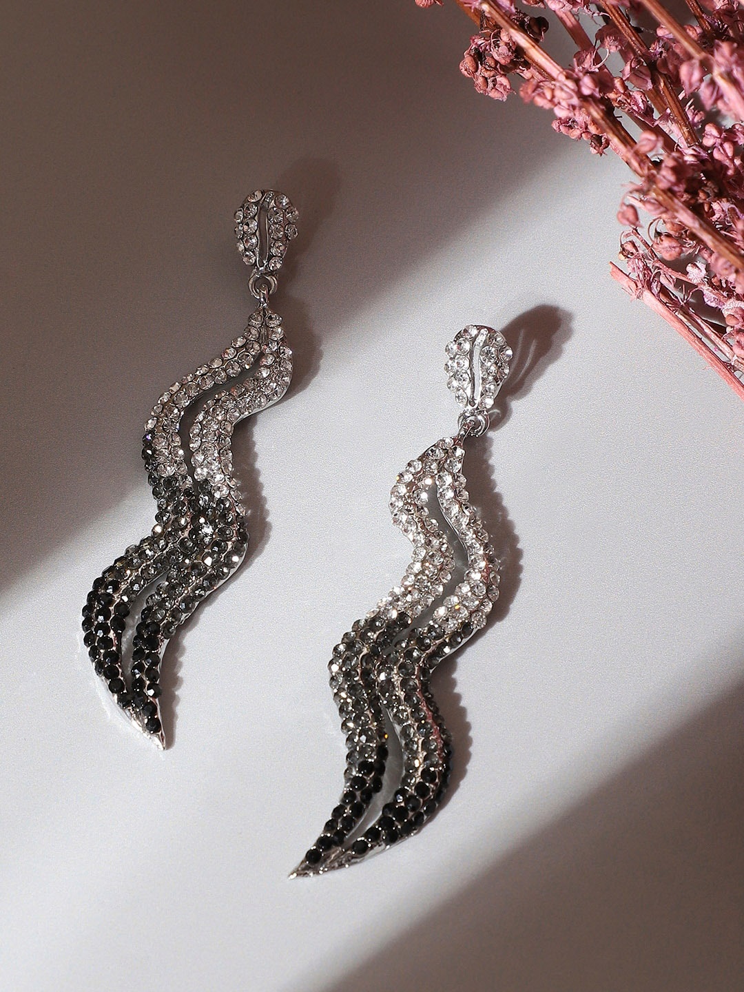 

SOHI Silver-Plated Oxidised Drop Earrings