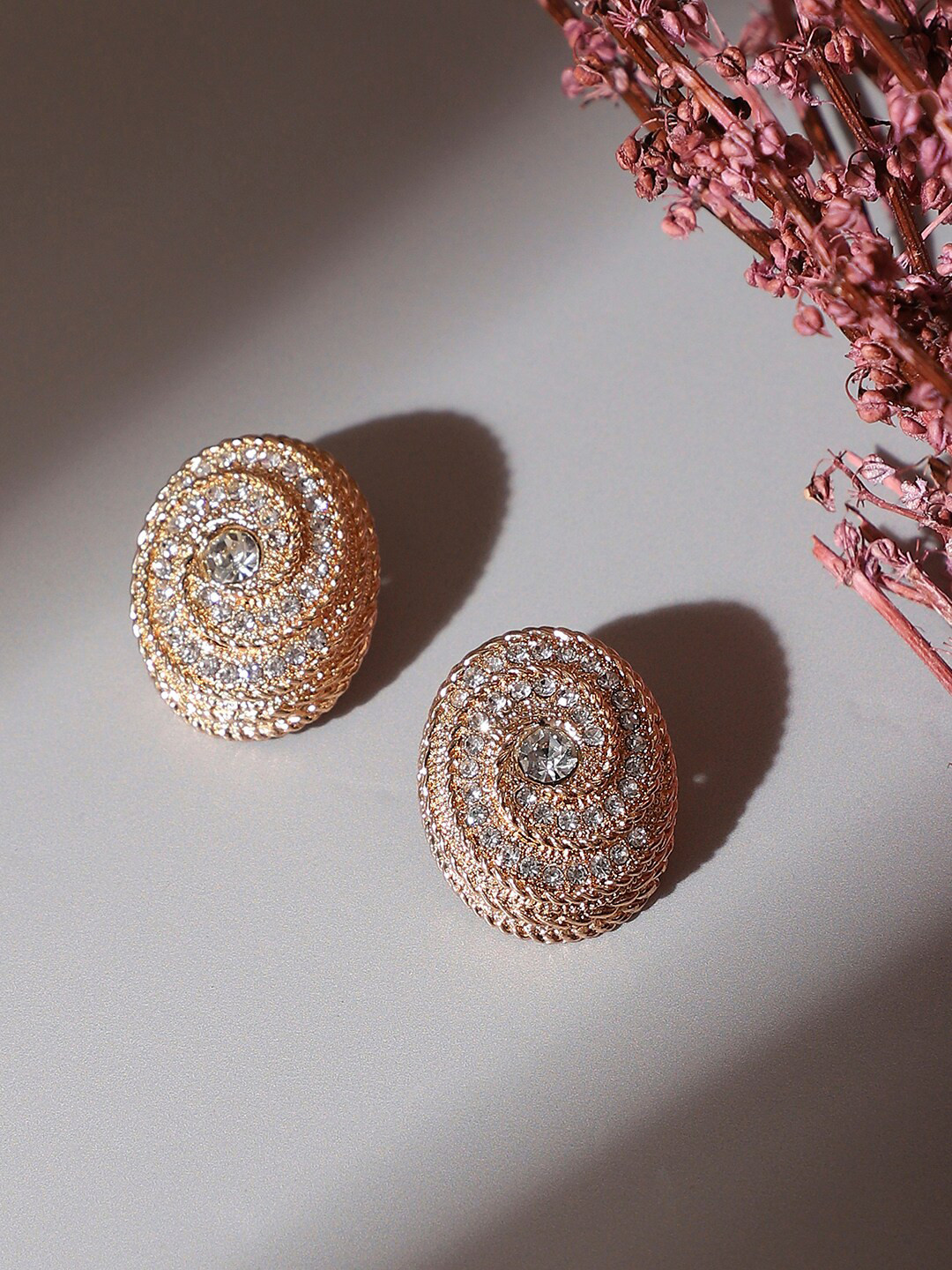 

SOHI Gold Plated Stone Studded Contemporary Stud Earrings