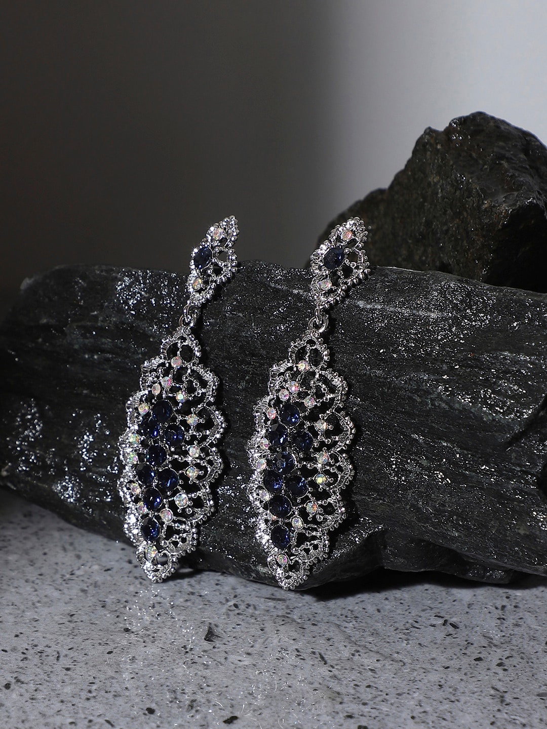 

SOHI Silver-Plated Oxidised Drop Earrings