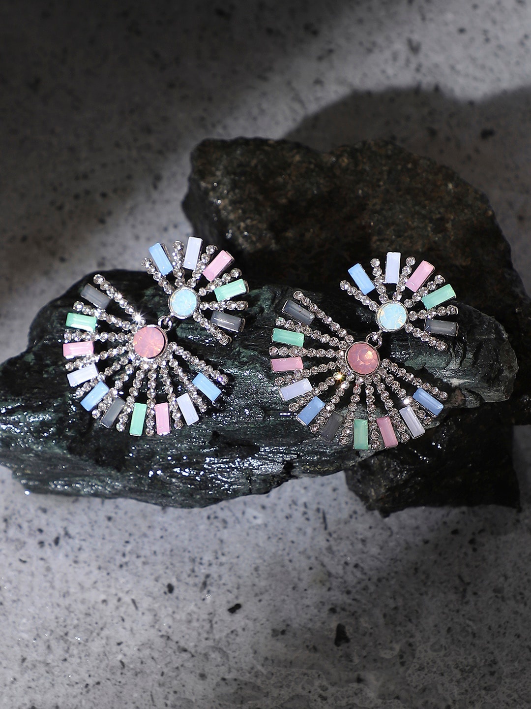 

SOHI Silver-Plated Oxidised Drop Earrings