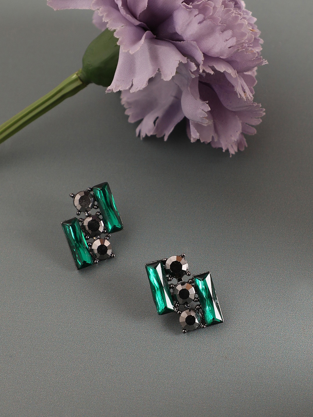 

SOHI Silver-Plated Contemporary Studs Earrings, Green