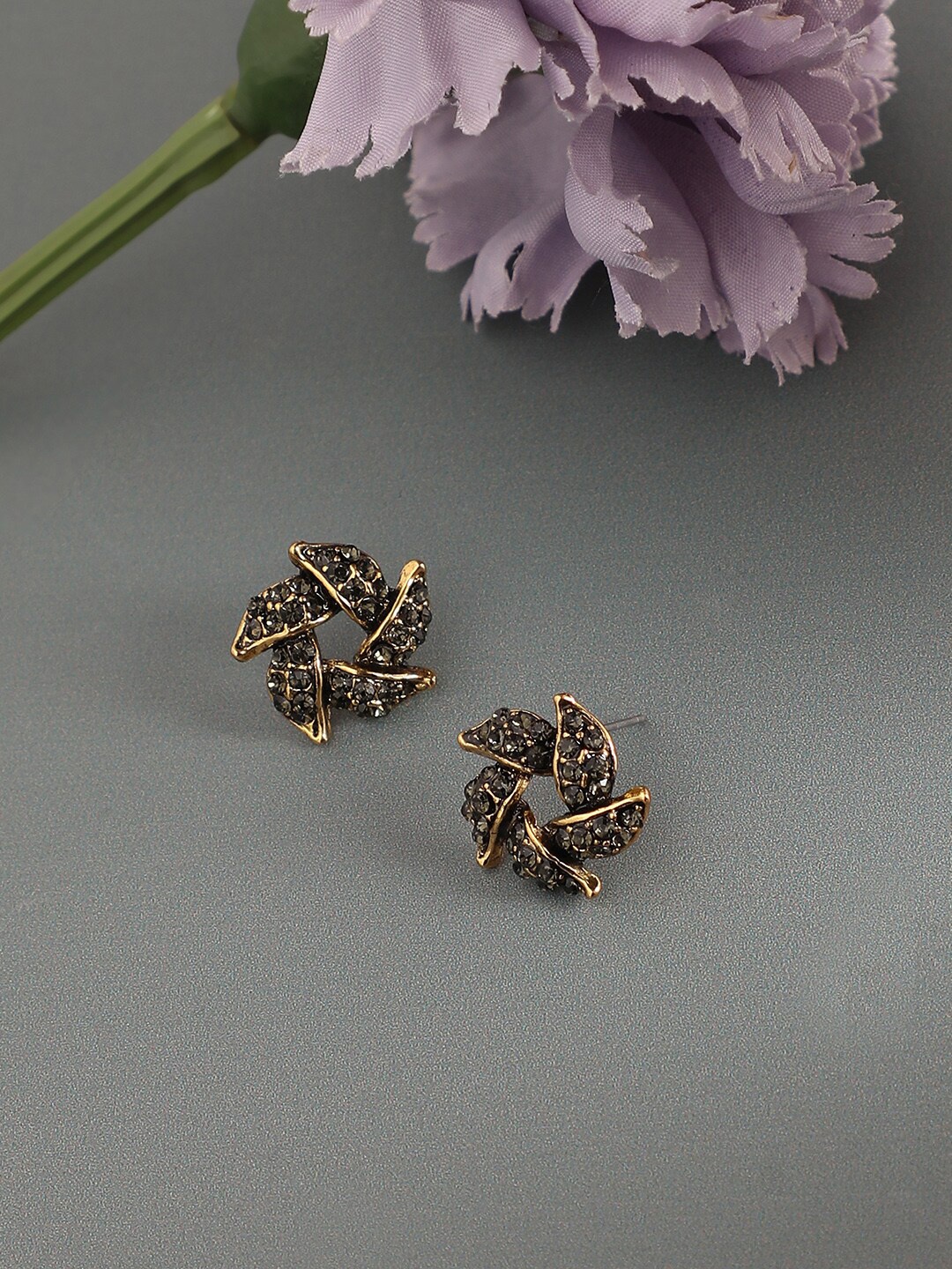 

SOHI Gold Plated Stone Studded Contemporary Stud Earrings, Black