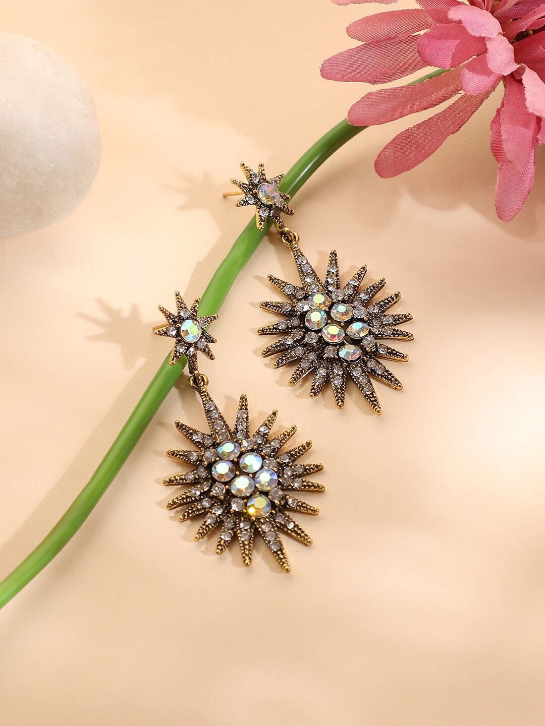 

SOHI Gold-Plated Oxidised Drop Earrings, Silver