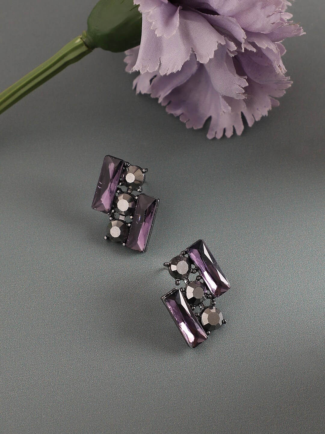 

SOHI Silver Plated Stone Studded Contemporary Studs Earrings, Purple