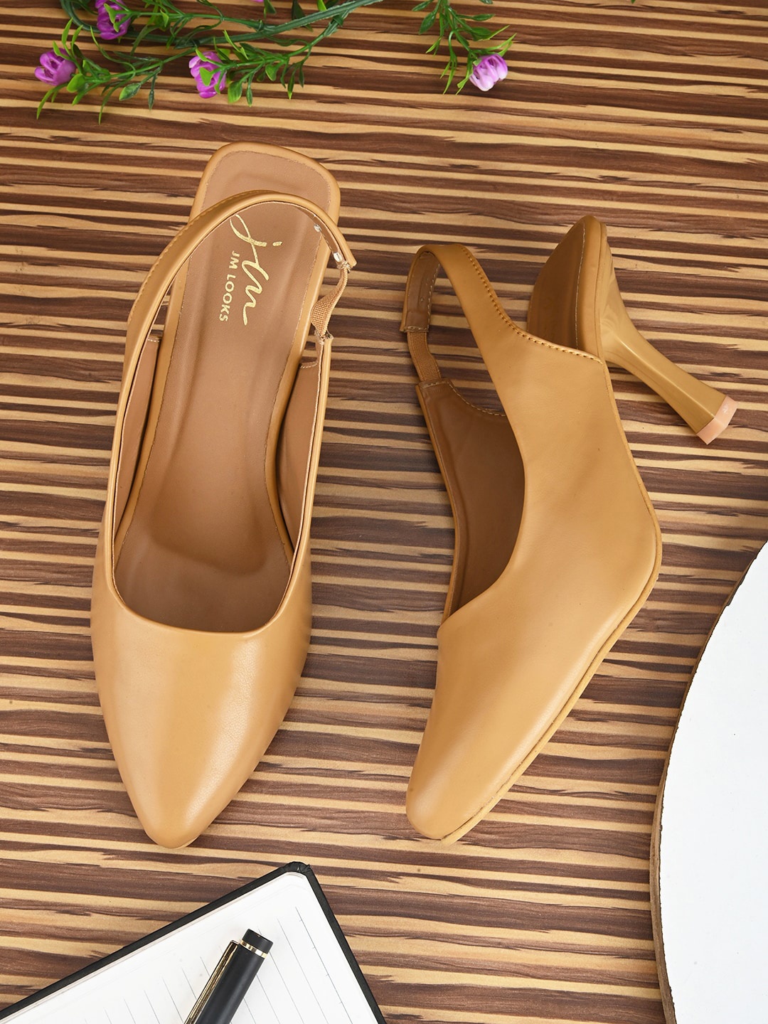 

JM Looks Pointed Toe Kitten Heel Pumps, Tan