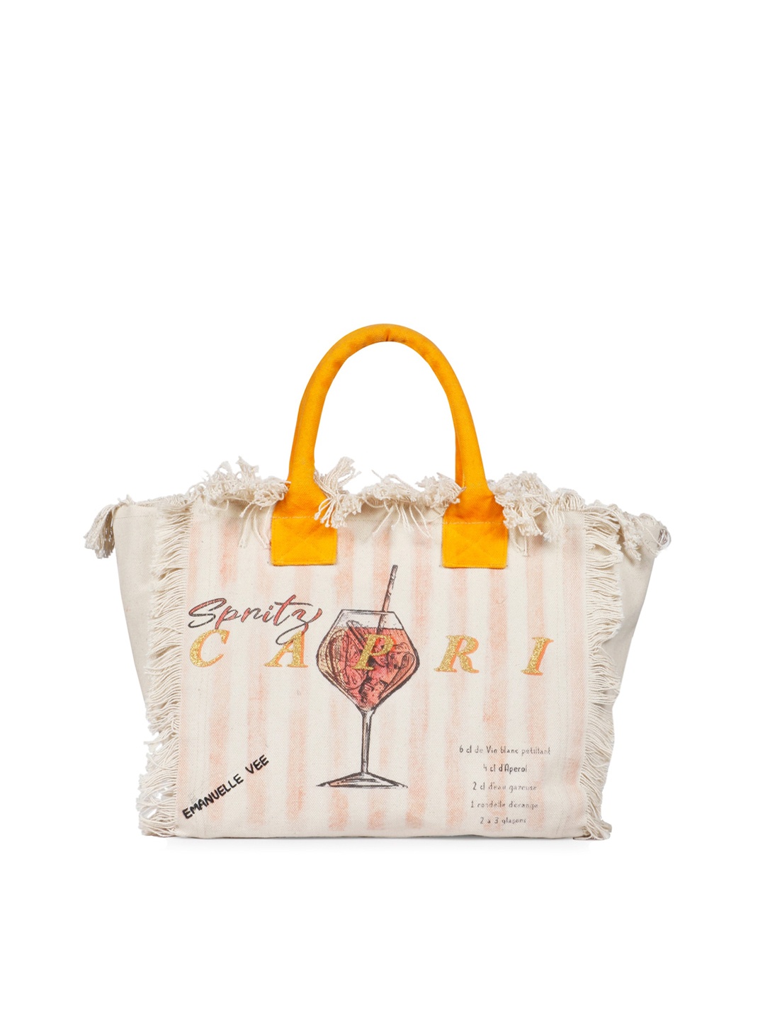 

Favore Typography Printed Shopper Tote Bag With Fringed Details, White