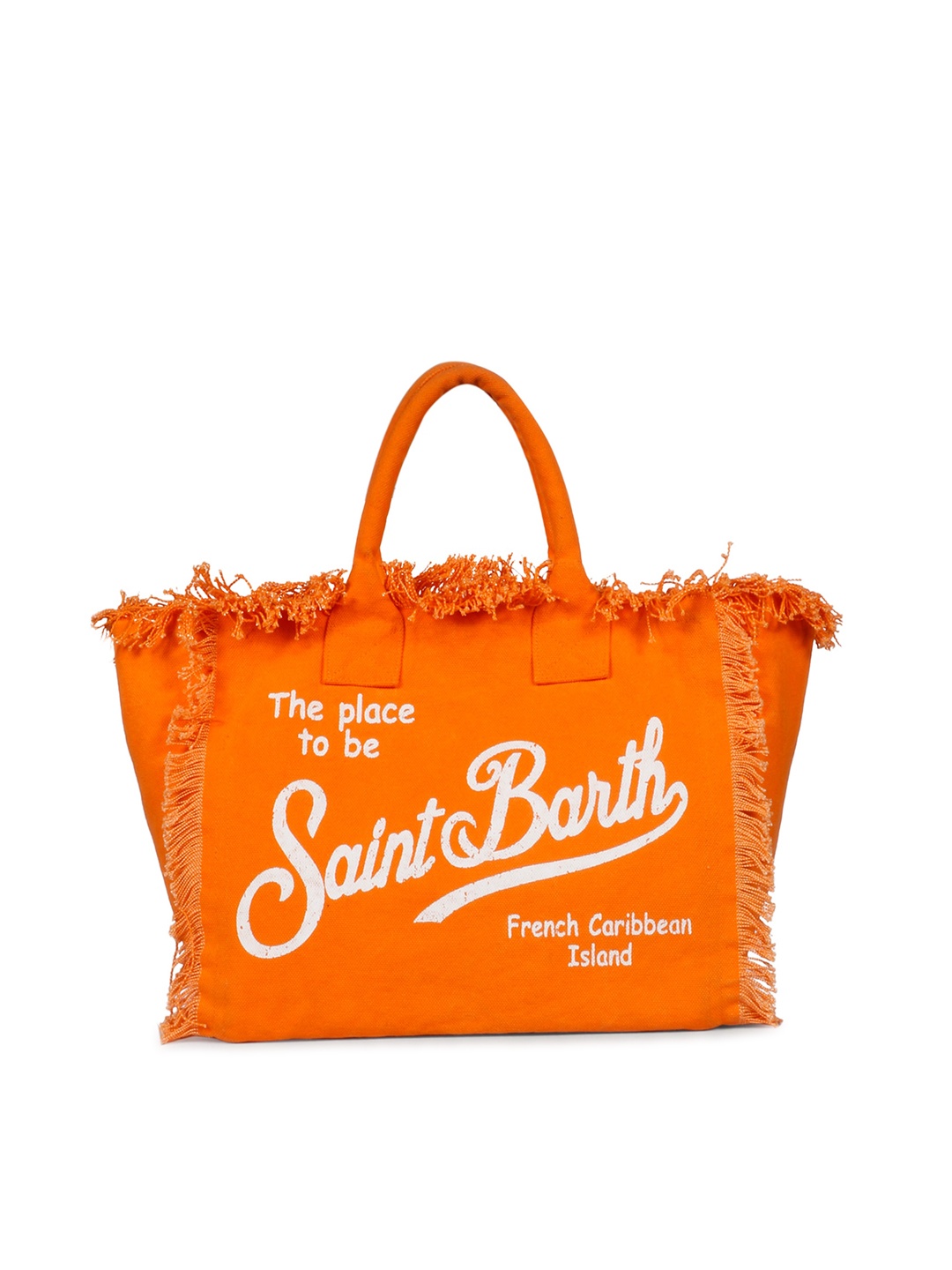 

Favore Typography Printed Structured Handheld Bag with Fringed Details, White