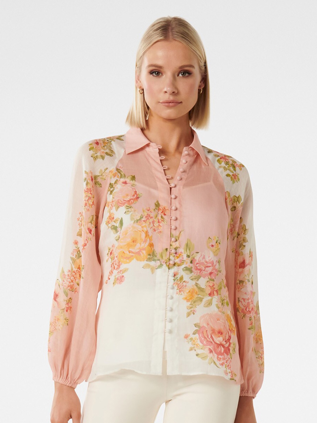 

Forever New Floral Printed Shirt Style Top, Pink