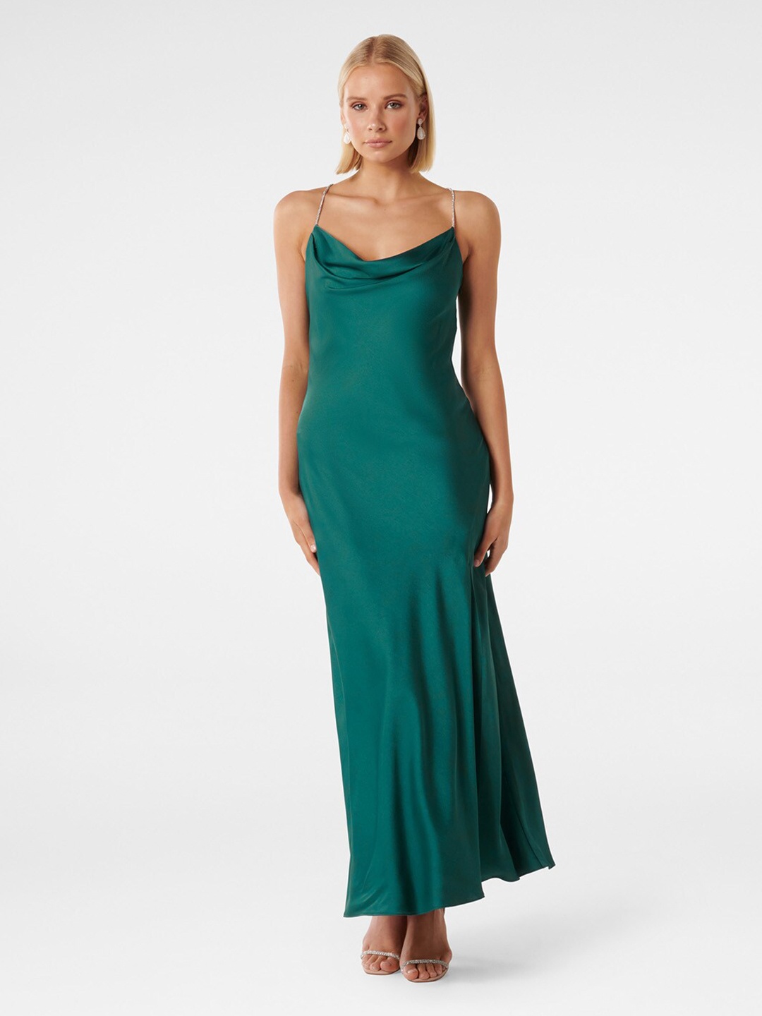 

Forever New Shoulder Cowl Neck Satin Maxi Dress, Green