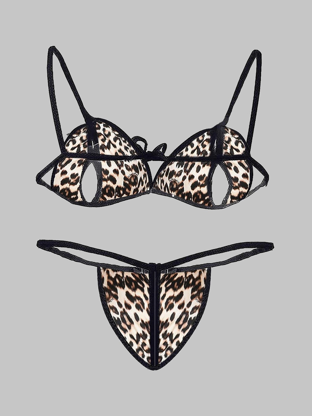 

VAGHBHATT Printed Cotton Bikini Lingerie Set, Brown