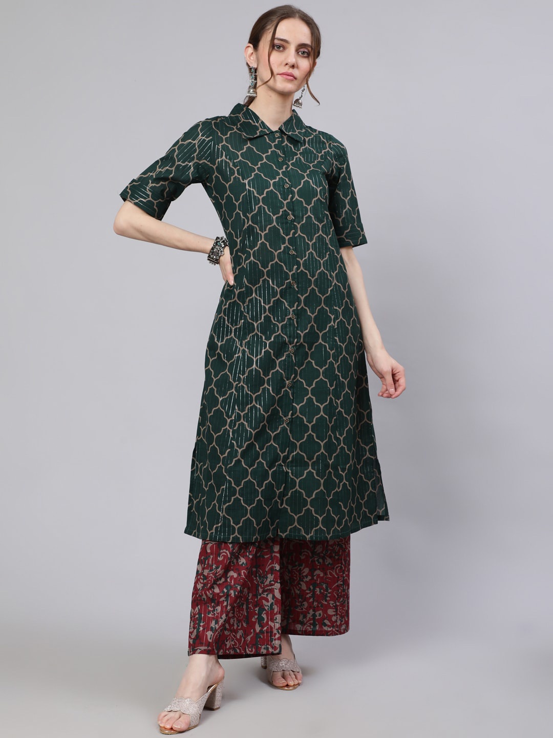 

AKS Geometric Printed Pathani Cotton Kurta, Green