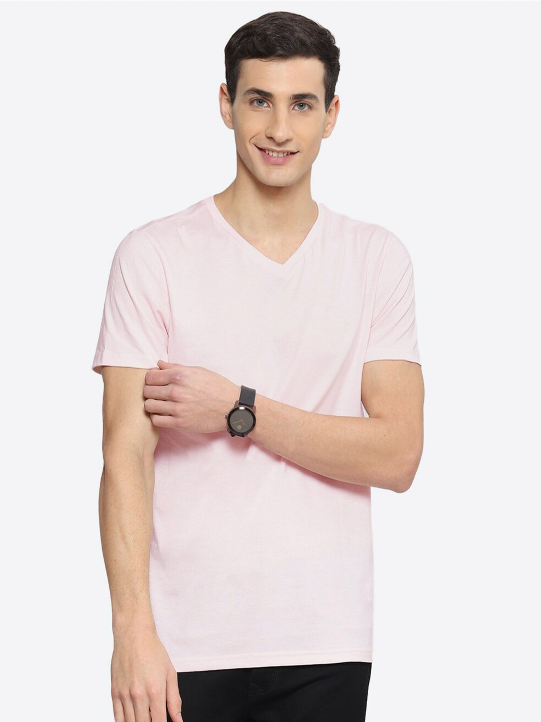 

2Bme V-Neck Short Sleeve Pure Cotton Regular T-shirt, Pink