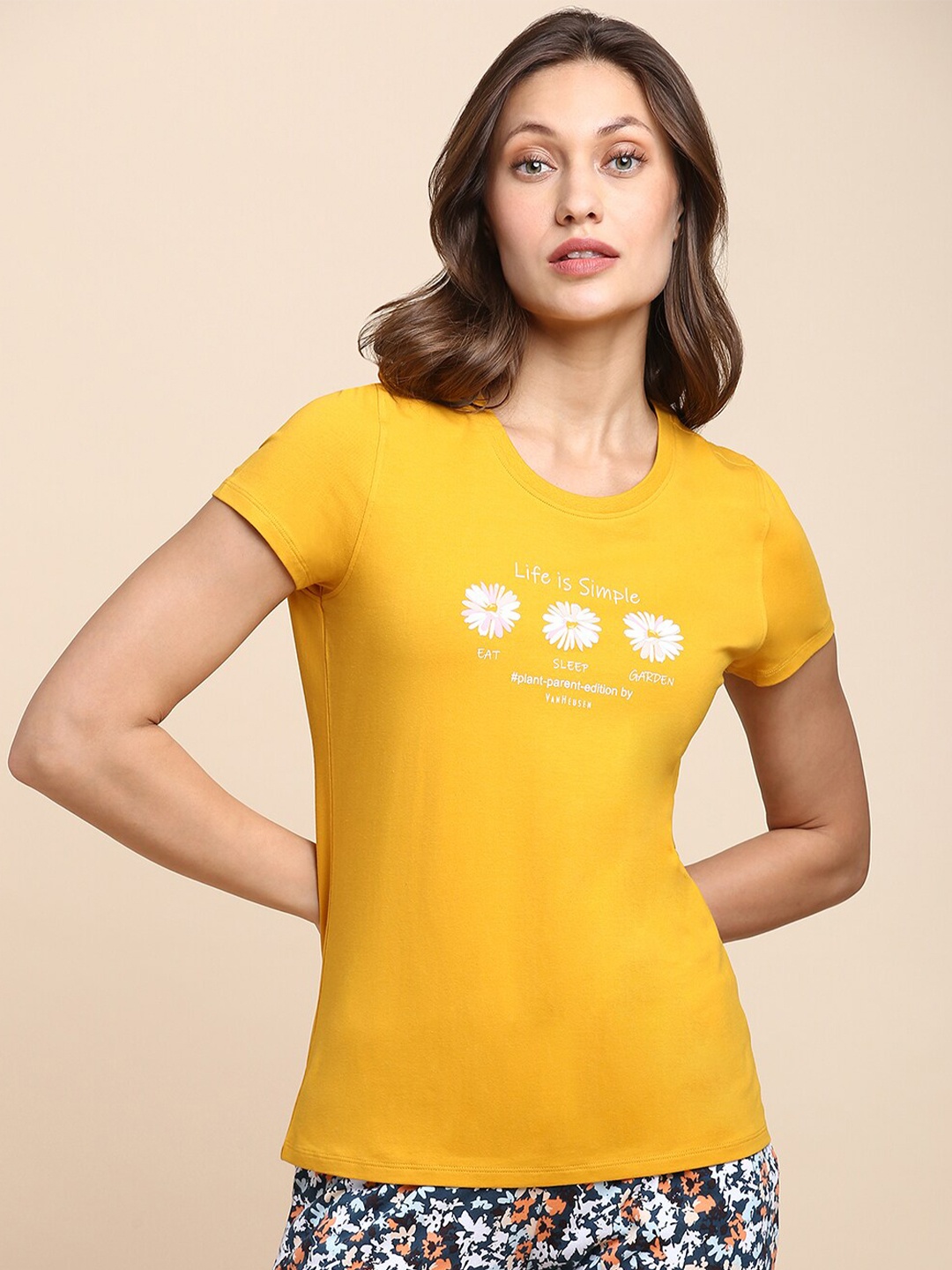 

Van Heusen Graphic Printed Cotton Lounge Tshirts, Yellow