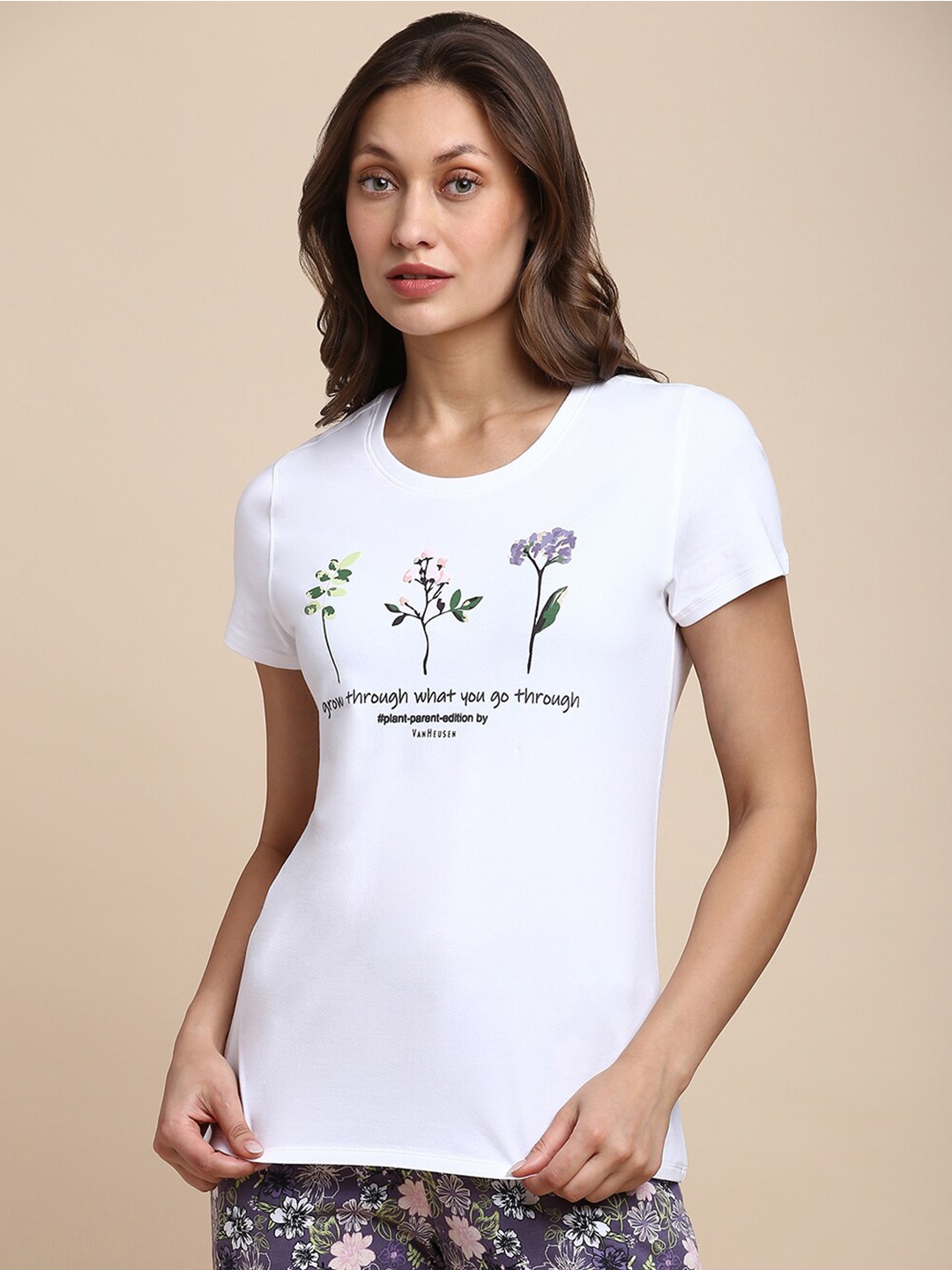 

Van Heusen Graphic Printed Cotton Lounge Tshirts, White