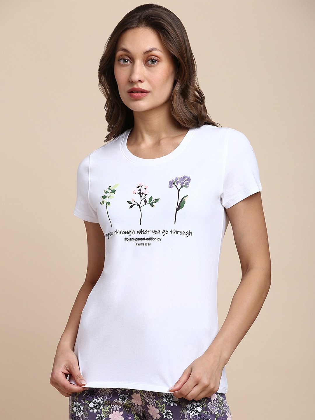 

Van Heusen Graphic Printed Cotton Lounge Tshirts, White