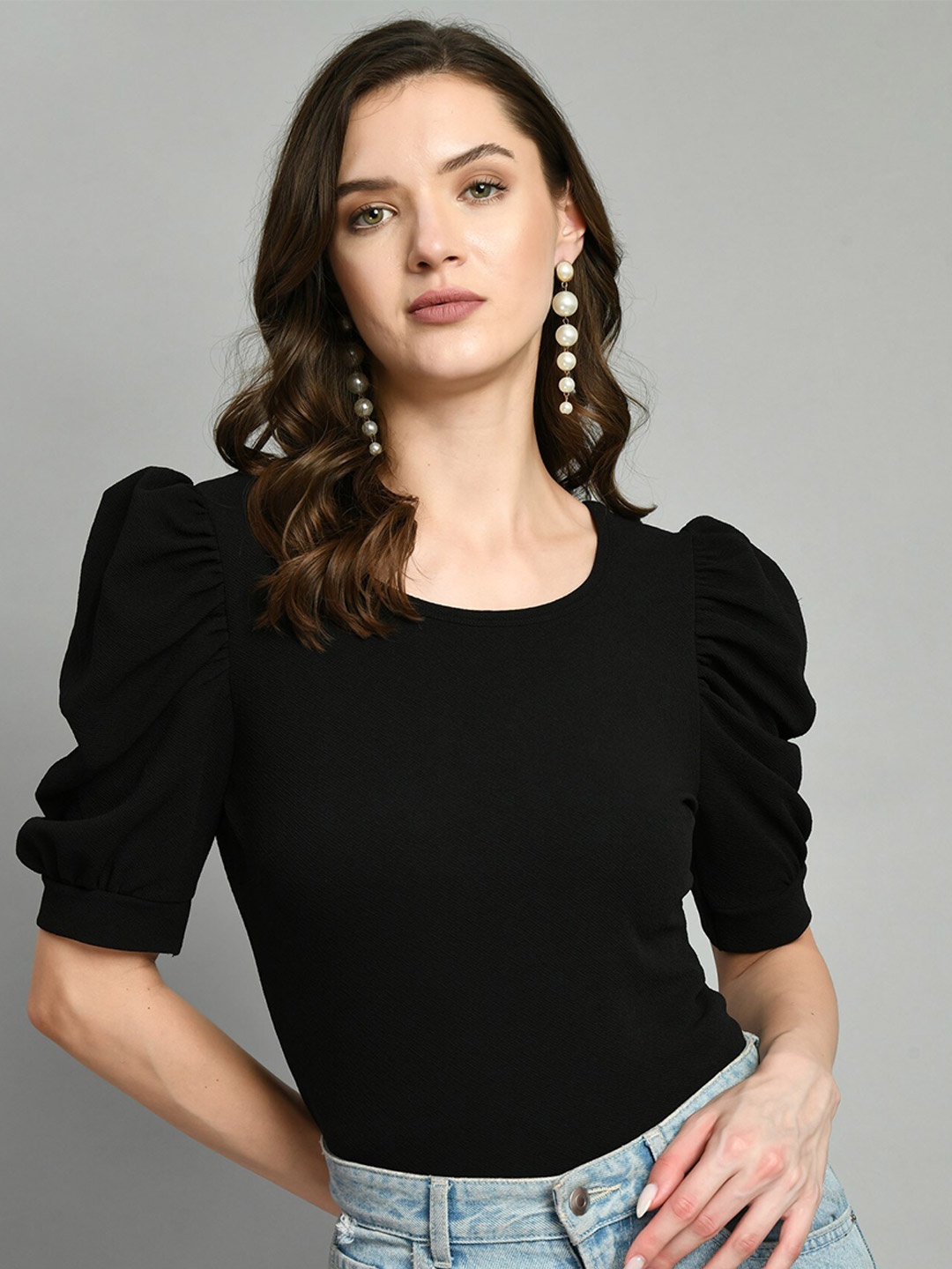 

Moshe Puff Sleeve Top, Black