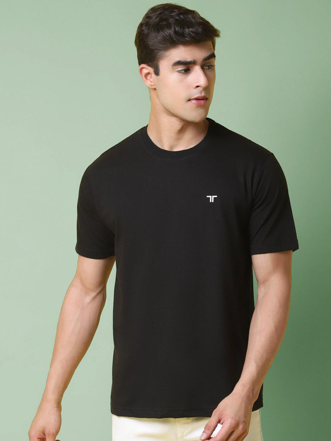 

7Threads Round Neck Cotton T-shirt, Black