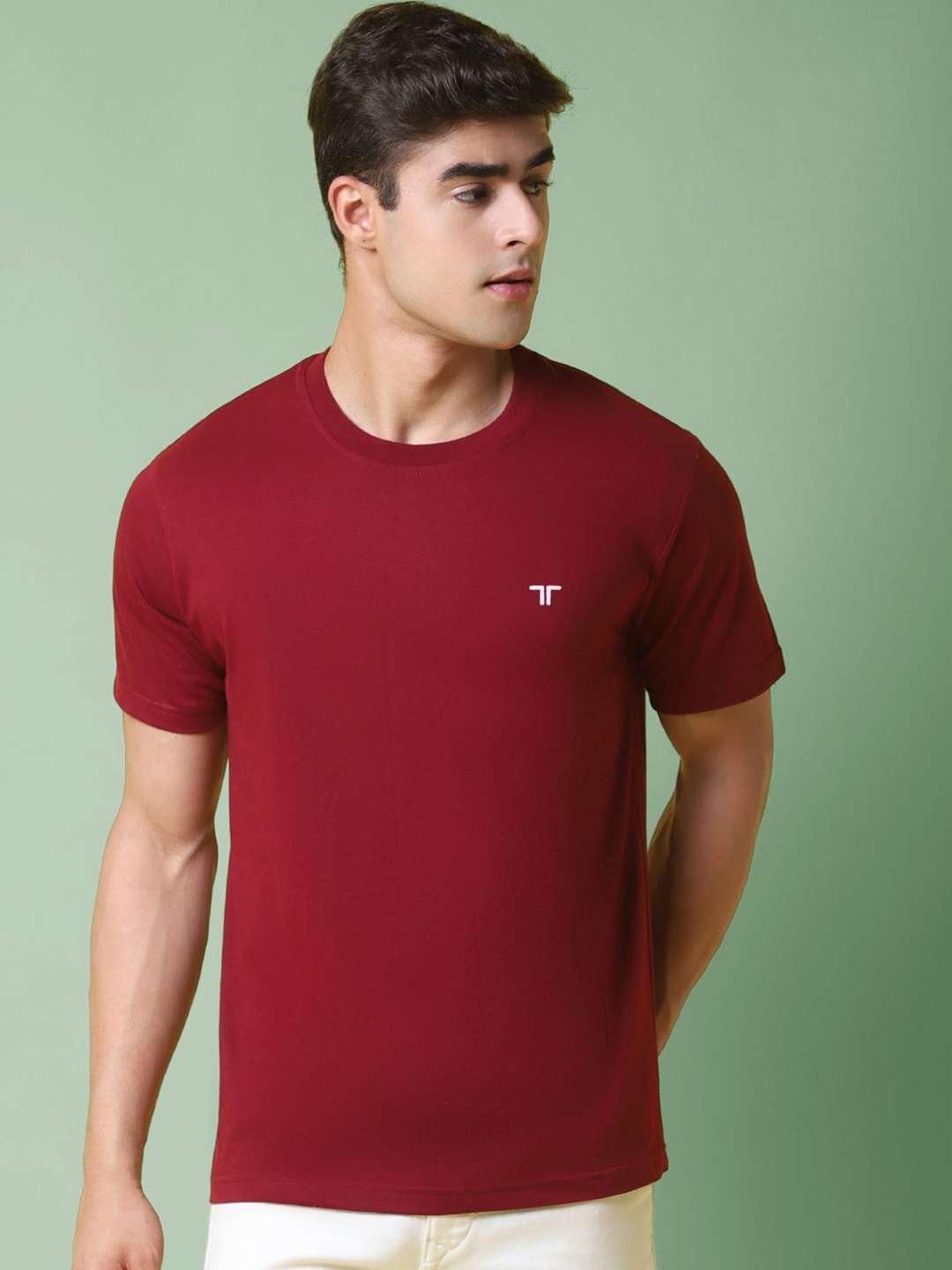

7Threads Round Neck Cotton T-shirt, Maroon