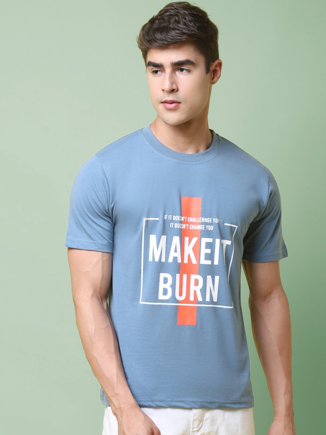 

7Threads Typography Printed Cotton T-shirt, Turquoise blue