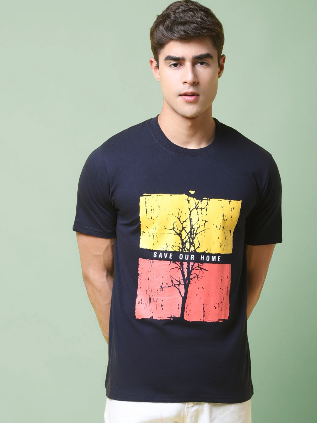 

7Threads Graphic Printed Cotton T-shirt, Blue