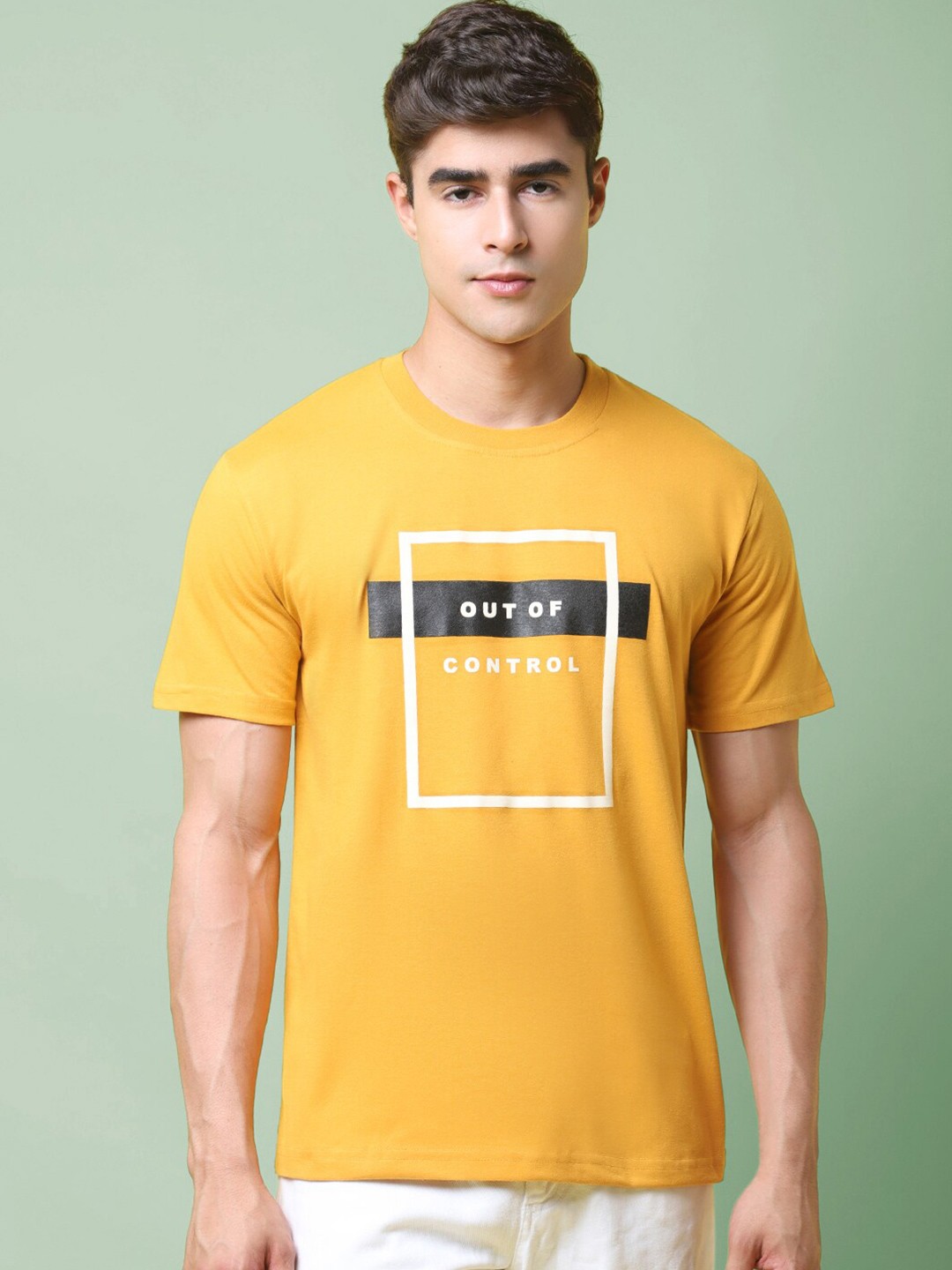 

7Threads Typography Printed Cotton T-shirt, Yellow