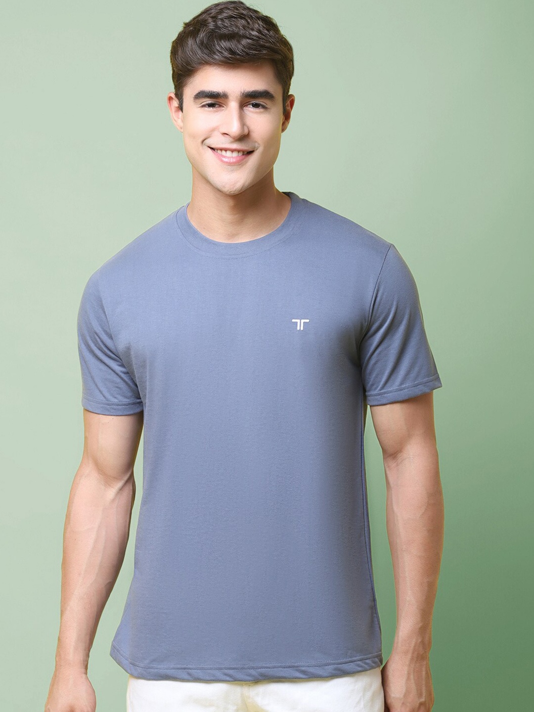 

7Threads Round Neck Regular Fit Cotton T-shirt, Grey