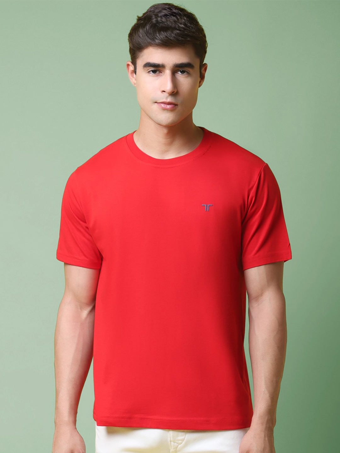 

7Threads Round Neck Short Sleeve Pure Cotton Regular T-shirt, Red