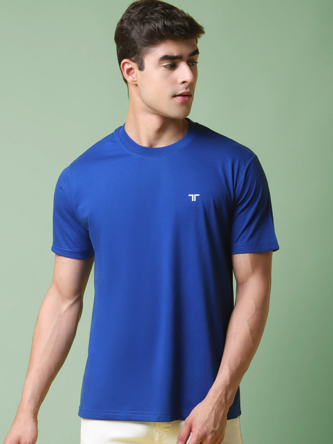 

7Threads Round Neck Short Sleeve Pure Cotton Regular T-shirt, Blue