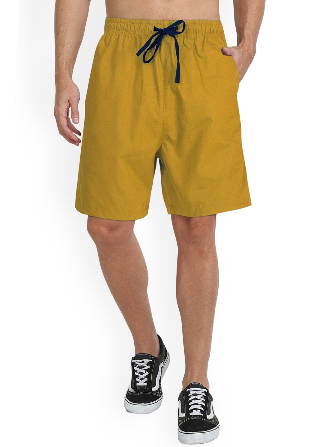 

FTX Men Mid-Rise Pure Cotton Shorts, Gold