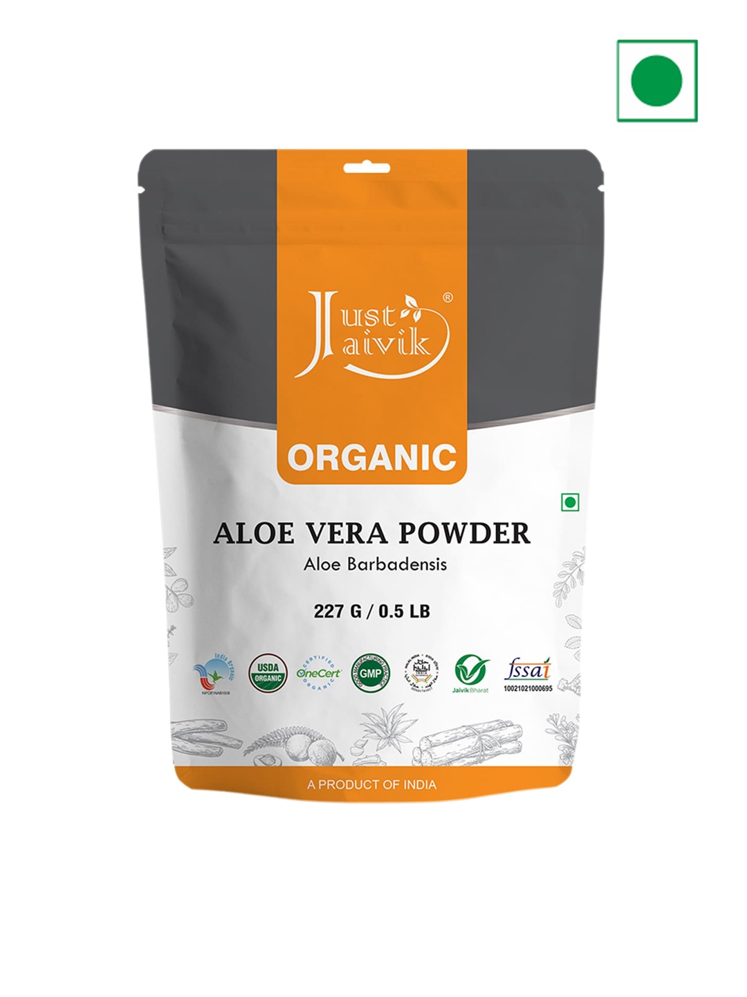 

Just Jaivik Organic Aloe Vera Leaves Powder - 227g, White