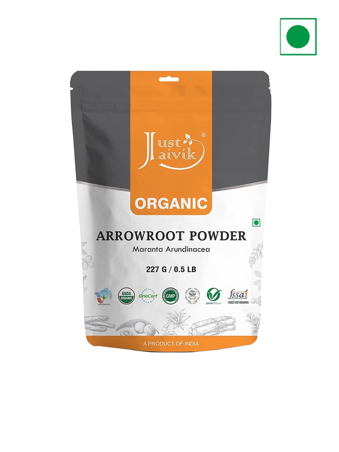 

Just Jaivik Dairy Free & Gluten Free Organic Arrowroot Powder - 227g, White