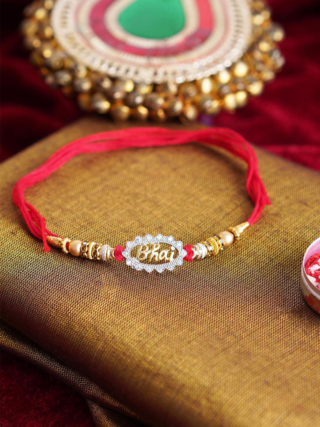 

TIED RIBBONS Bhai Thread Rakhi Set, Gold