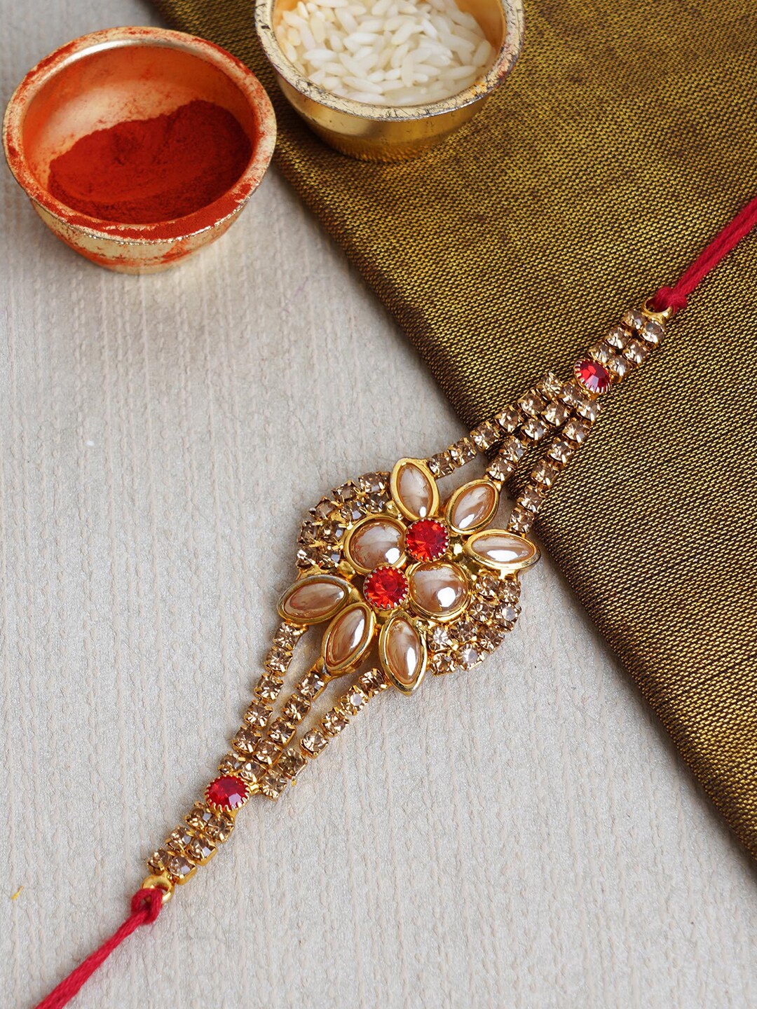 

TIED RIBBONS Men Embellished Rakhi With Roli chawal & Greeting card, Gold