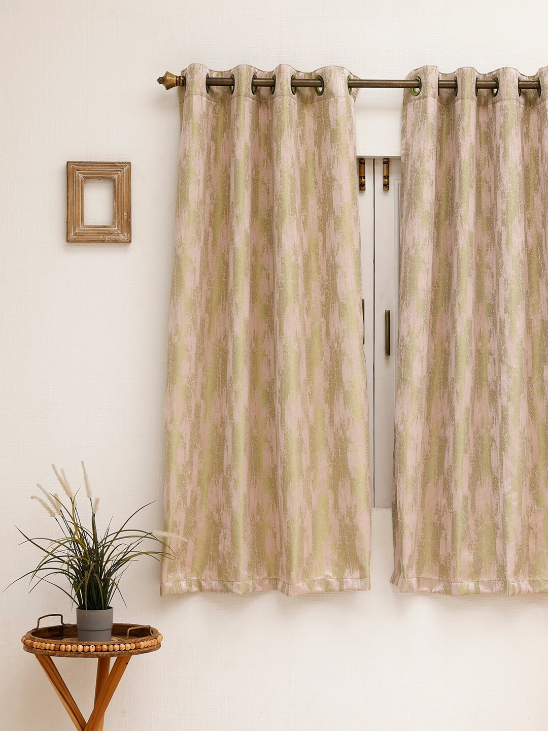 

Ariana Beige & Green Abstract Room Darkening Window Curtain