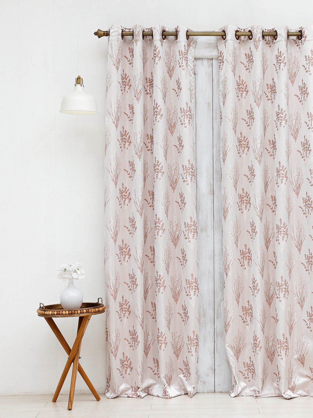 

Ariana Rust & White Floral Room Darkening Long Door Curtain