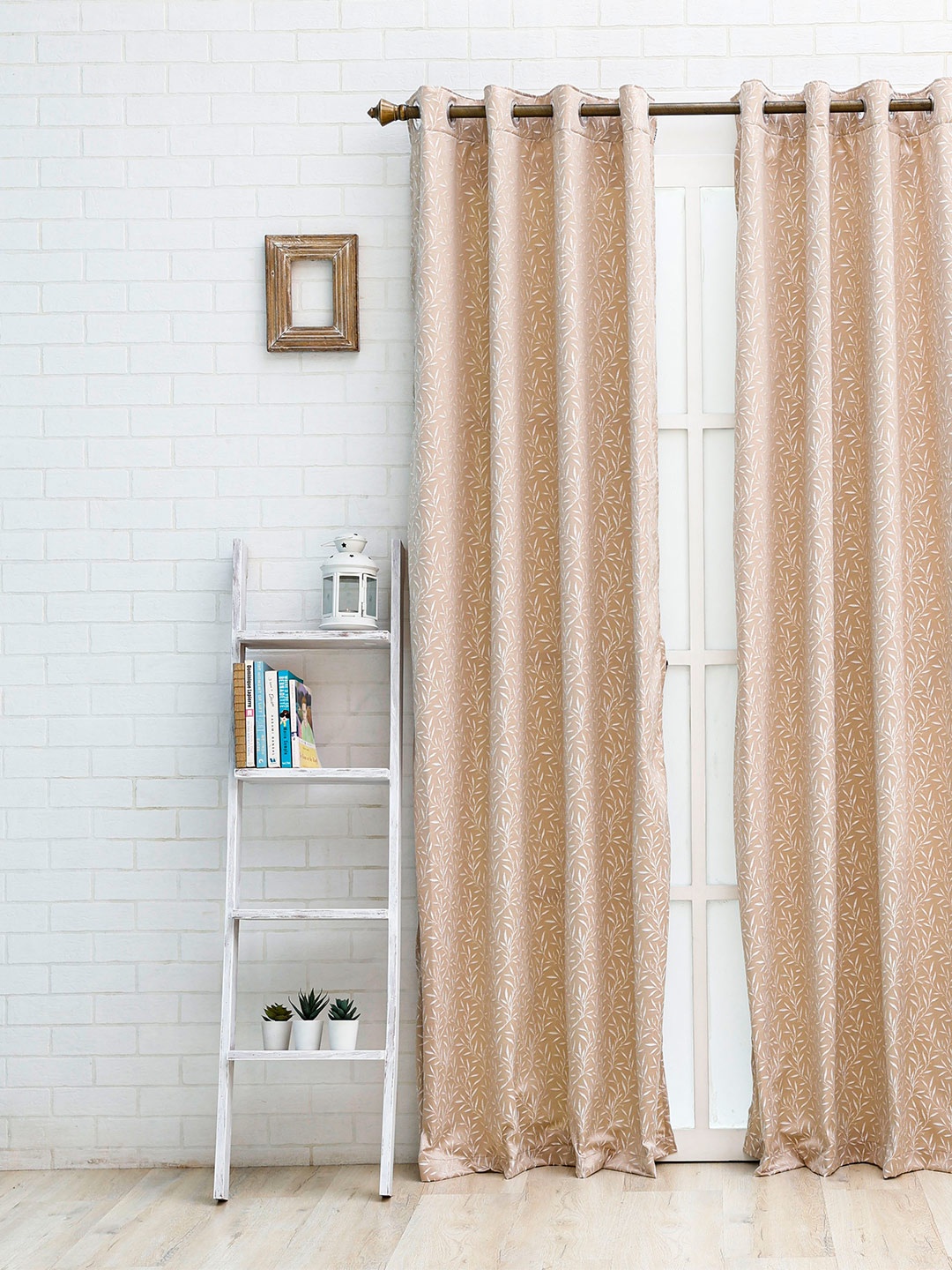 

Ariana Beige & White Floral Room Darkening Long Door Curtain