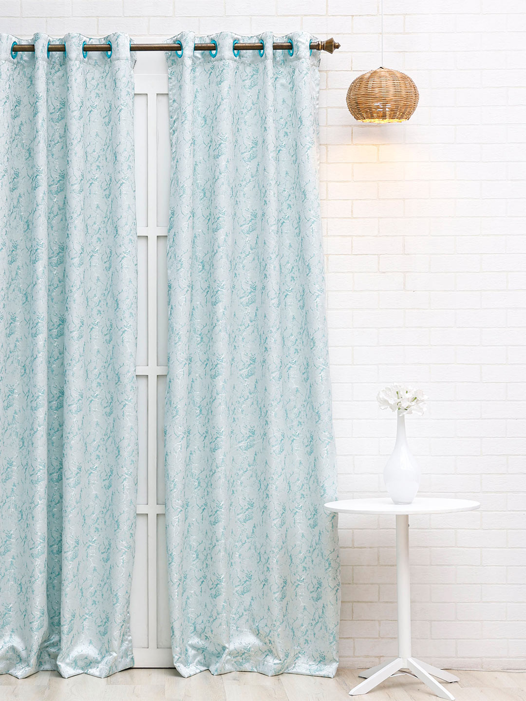 

Ariana Turquoise Blue & White Abstract Self Design Room Darkening Door Curtain