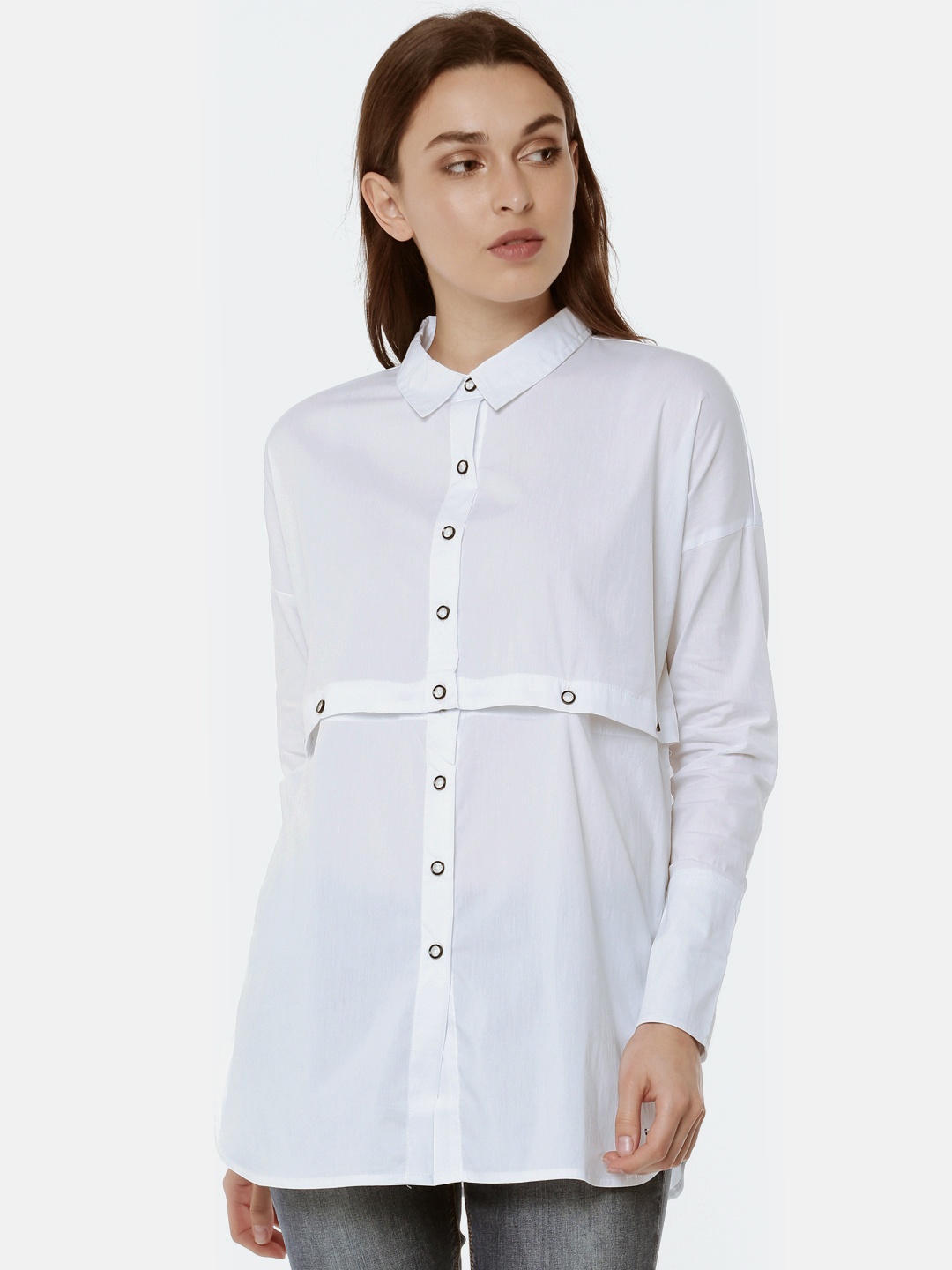 

Vero Moda Women White Regular Fit Solid Casual Detachable Shirt